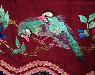 Chinese Early 20th.  C.  Exquisite Hand Embroidered Panel on Rich Purple Silk 10