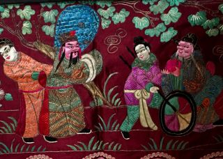 Chinese Early 20th.  C.  Exquisite Hand Embroidered Panel on Rich Purple Silk 2