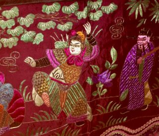 Chinese Early 20th.  C.  Exquisite Hand Embroidered Panel on Rich Purple Silk 3