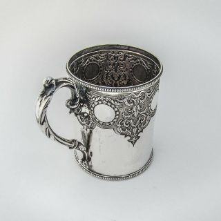 Large Cup Mug Victorian Ornate Design Sterling Silver Fitted Box 1868