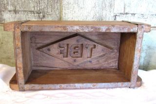 Primitive Lg Carved Wood Wooden Farmhouse Brick Butter Mold Initials Tbf
