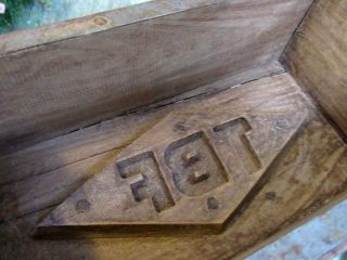 Primitive LG Carved Wood Wooden Farmhouse Brick Butter Mold initials TBF 3