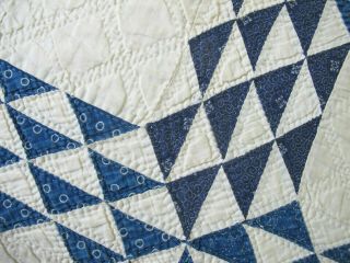 Vintage BLUE & WHITE Antique Fabrics Hand Sewn OCEAN WAVES Quilt; 79 