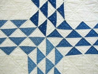 Vintage BLUE & WHITE Antique Fabrics Hand Sewn OCEAN WAVES Quilt; 79 