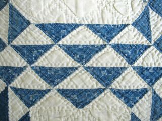 Vintage BLUE & WHITE Antique Fabrics Hand Sewn OCEAN WAVES Quilt; 79 