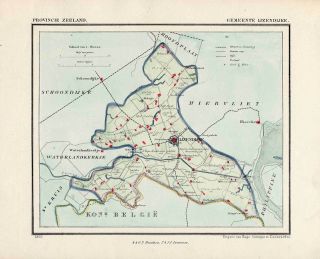 Antique Map - Netherlands - Town Plan - Ijzendijke - Zeeland - Kuyper - Kuijper - 1865