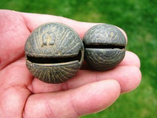 2 X 16th/17th Century Bronze Crotal Bells With Horseshoe Foundry Marks
