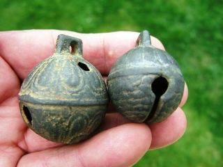 2 x 16th/17th Century Bronze Crotal Bells with Horseshoe Foundry Marks 3