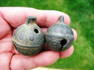 2 x 16th/17th Century Bronze Crotal Bells with Horseshoe Foundry Marks 4