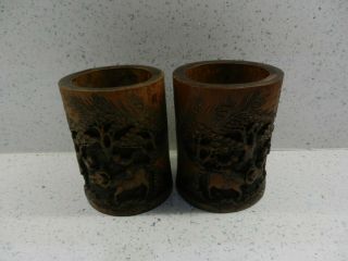 19c Chinese Carved Bamboo Brush Pots