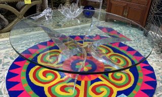 Vintage Mid Century Signed Lion In Frost Lucite Butterfly Coffee Table Base 2