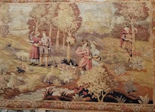 Antique French Aubusson Woven Tapestry Wall Hanging Large 4ft.  X 6ft.  Romantic