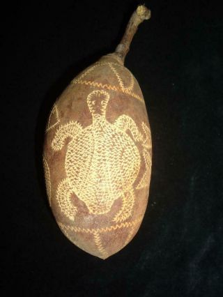 Old Aboriginal Art Decorated Carved Boab Nut Northern Territory Australia Tribal