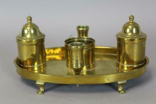 Great 18th C Brass Standish Or Ink Stand Two Ink Pots And Sander Two Candle Cups