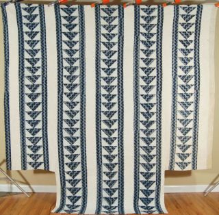 , Large Very Early Pre - 1830 Indigo & White Flying Geese Antique Quilt