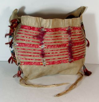 C1890s Native American Sioux Indian Bead & Quill Decorated Hide Tipee Bag Teepee