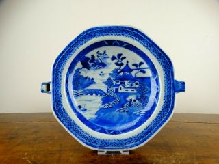 Antique Chinese Porcelain Warming Plate Dish Blue and White 18th Century Export 2