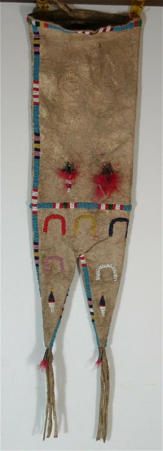 C1900 Native American Sioux Indian Bead Decorated Hide Tobacco / Pipe Bag Beaded