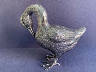 Fine Realistic Large Marked Sterling 925 Silver Duck Goose Figurine 702gr