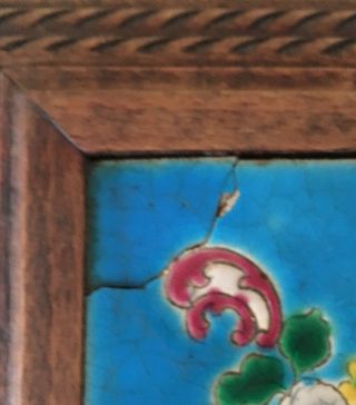 Antique French Ceramic Tile & Hand Carved Wood Edged Trivet / Hot Pad 9