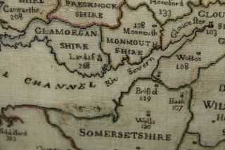STUNNING EARLY FINELY EMBROIDERED MAP OF ENGLAND & WALES 1795 EXTREMELY RARE 12