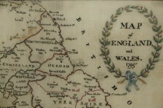 Stunning Early Finely Embroidered Map Of England & Wales 1795 Extremely Rare