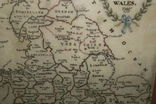 STUNNING EARLY FINELY EMBROIDERED MAP OF ENGLAND & WALES 1795 EXTREMELY RARE 5