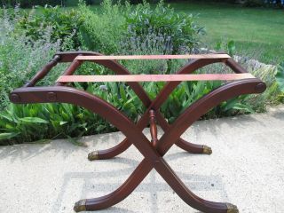 Vintage Folding Mahogany Luggage Rack / Suitcase Stand Brass Claw Feet