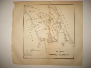 Antique 1866 Roanoke Island Nags Head Outer Banks North Carolina Civil War Map