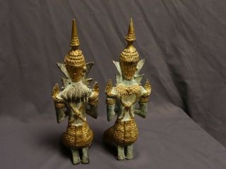 ANTIQUE BRONZE BUDDHIST THAI ANGELS ' TEPPANOM ' KNEELING NAMASTE STATUES 19th C. 10