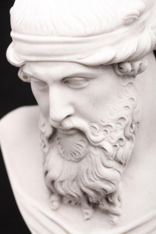 Marble Bust Of Greek Philosopher Plato On A Large Base,  Classical Sculpture.  Art
