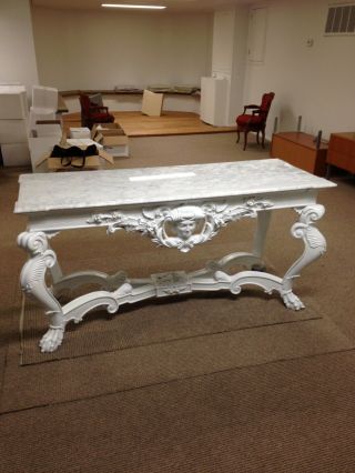 Italian Style Console Table W/ White Italian Marble Top And Wooden Base
