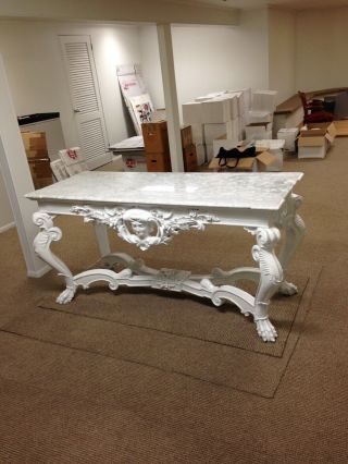 Italian Style Console Table w/ White Italian Marble Top and Wooden Base 2