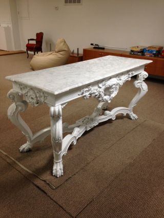 Italian Style Console Table w/ White Italian Marble Top and Wooden Base 3