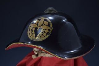 Japanese Antique Edo Samurai Jingasa Black & Red Lacquer Kabuto Armor Hat Yoroi