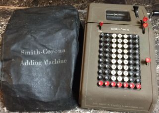 LC SMITH & CORONA ADDING MACHINE Vintage Antique Calculator with Cover 2