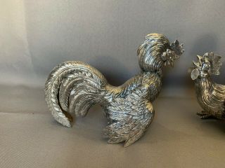 REALISTIC PAIR SPANISH STERLING SILVER 925 FIGHTING COCKS/ ROOSTERS 2