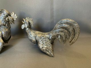 REALISTIC PAIR SPANISH STERLING SILVER 925 FIGHTING COCKS/ ROOSTERS 3