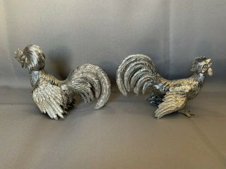 REALISTIC PAIR SPANISH STERLING SILVER 925 FIGHTING COCKS/ ROOSTERS 4