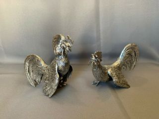 REALISTIC PAIR SPANISH STERLING SILVER 925 FIGHTING COCKS/ ROOSTERS 7