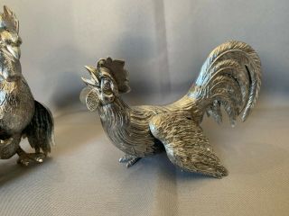 REALISTIC PAIR SPANISH STERLING SILVER 925 FIGHTING COCKS/ ROOSTERS 9