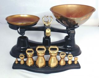 English Black Salter Metric Kitchen Scale Brass Bell Weight