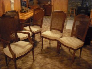 Vintage 5 Henredon French Regency Cain Back Dining Room Chairs 2 W/ Side Arms