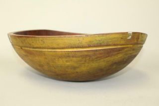 EARLY 19TH C TURNED WOODEN BOWL IN MAPLE IN GREAT MUSTARD YELLOW PAINT 5