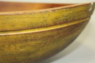 EARLY 19TH C TURNED WOODEN BOWL IN MAPLE IN GREAT MUSTARD YELLOW PAINT 7