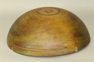 EARLY 19TH C TURNED WOODEN BOWL IN MAPLE IN GREAT MUSTARD YELLOW PAINT 8