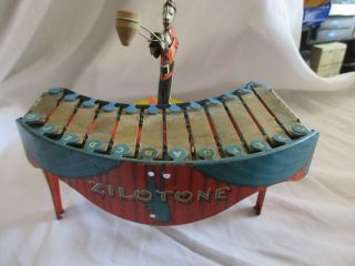 Zilotone,  1930’s (3) discs Wolverine Wind Up Clown On Xylophone Toy, 2
