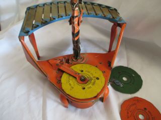 Zilotone,  1930’s (3) discs Wolverine Wind Up Clown On Xylophone Toy, 8