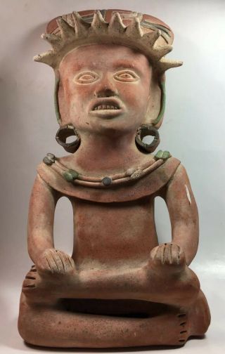 Pre - Columbian Nayarit Vera Cruz Mayan Pottery Human Seated Lord / Priest Figure