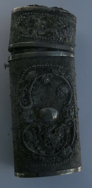 Antique Chinese Silver Filigree Dragon Case From Shanghai Police 1864